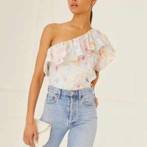 Something Navy One Shoulder Ruffle Top